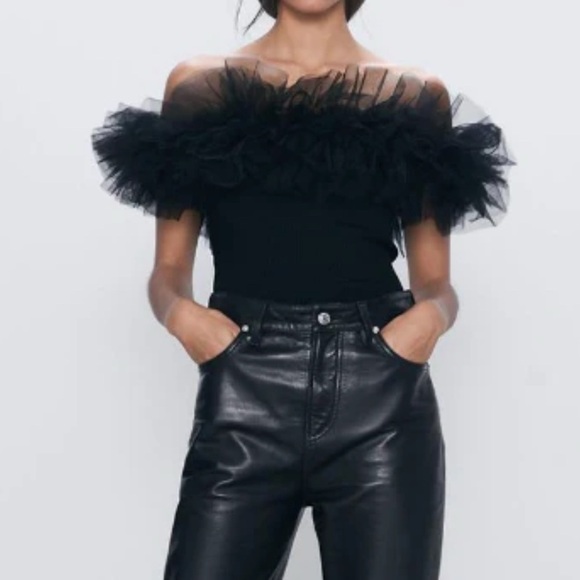 Klesis Women's Off Shoulder Tiered Layering Ruffle Mesh Bodysuit - Picture 1 of 8